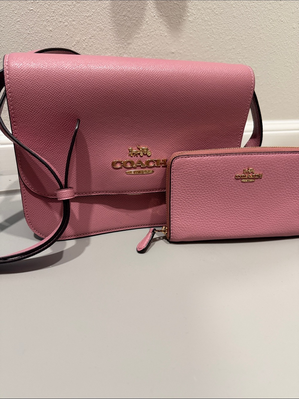 Coach Pink Leather Crossbody with Matching Pink Wallet